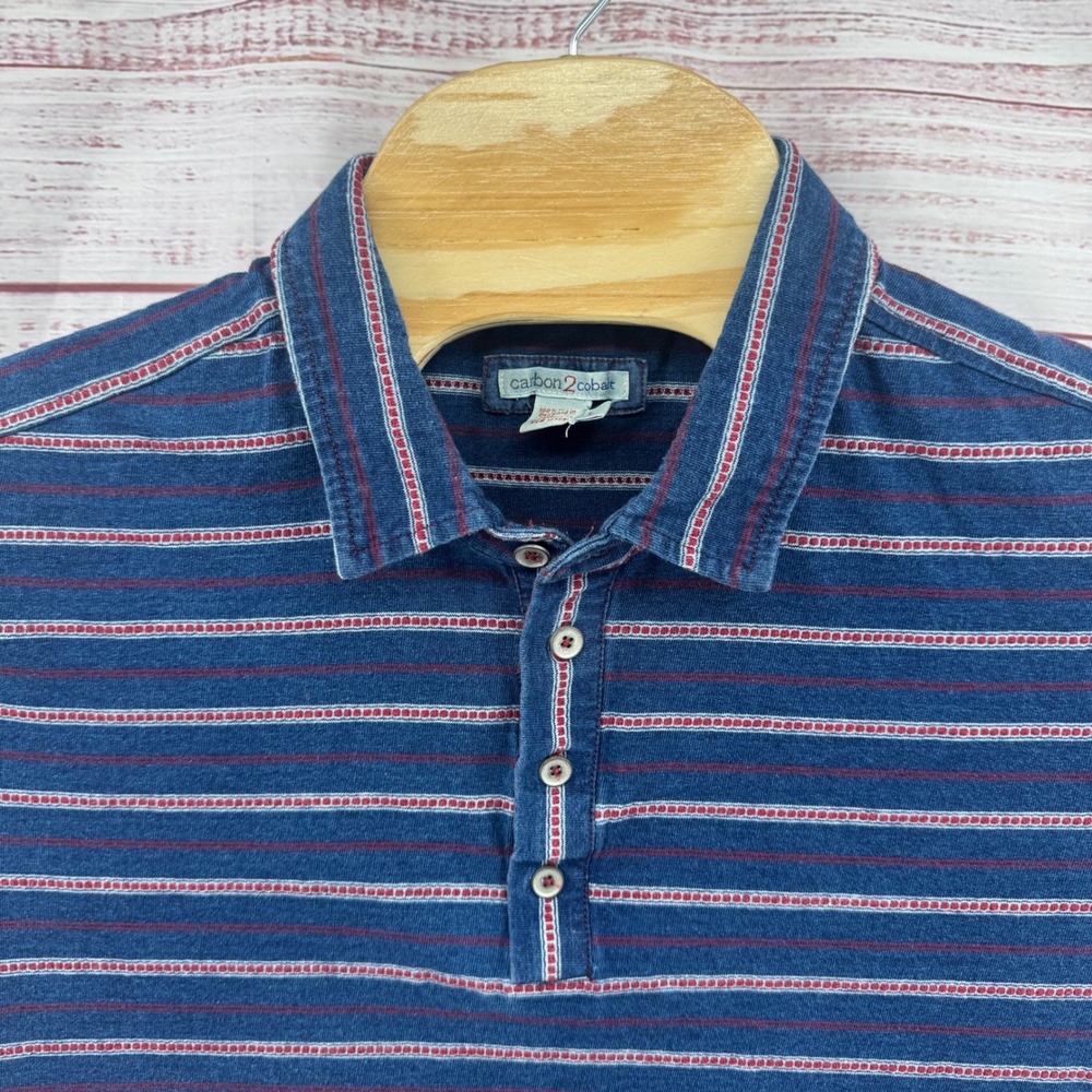 Carbon 2 Cobalt Polo Shirt Mens‎ Large Striped Short Sleeve Cotton Casual Preppy